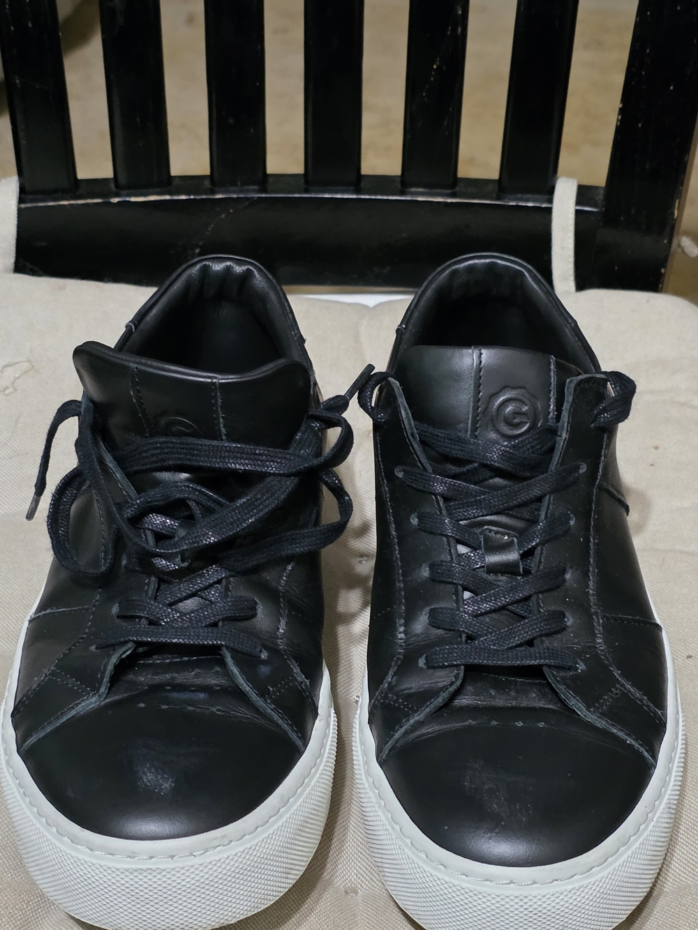 Greats Black Leather Sneakers with White Rubber Soles Used Size 9